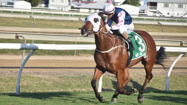 The Egyptian, ridden by jockey Ashley Butler, finished second in the Starcut Flowers at the Mackay Cup Races, July 24, 2021. Picture: Matthew Forrest