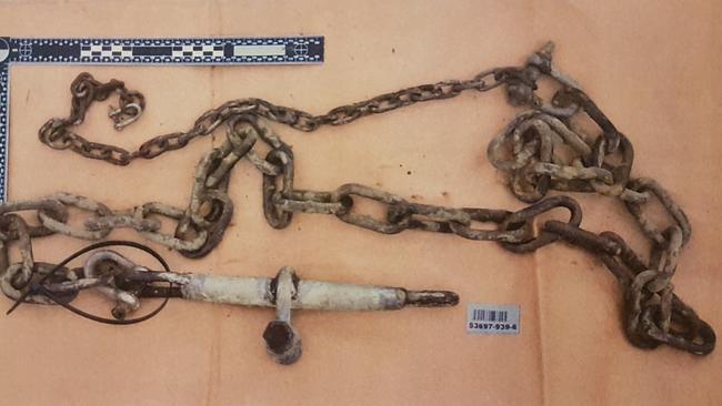 The chains and shackle Gene Bristow dumped down a well on his property.