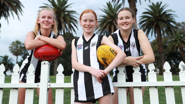 Faces of the future: Lily Race, Frankie Walsh and Emma Walsh, who play for Sydney’s Glebe Greyhounds. Picture: John Feder
