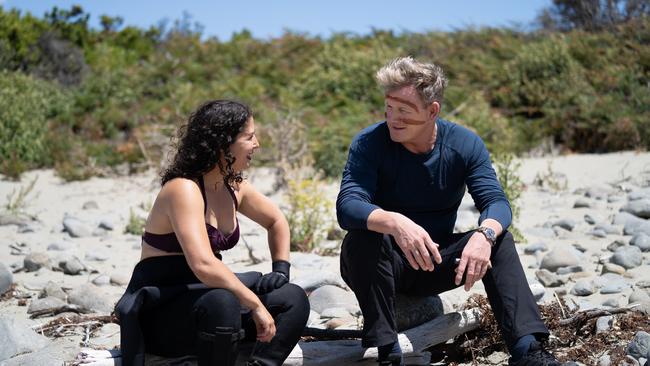 Gordon Ramsay with chef Analiese Gregory on Forestier Peninsula, Tasmania. Picture: National Geographic