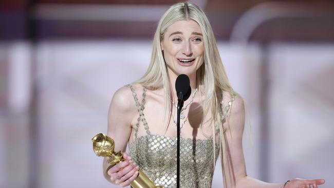 Australia’s golden girl, Elizabeth Debicki, accepts the award for Best Performance by a Female Actor in a Supporting Role On Television for The Crown. Picture: Getty Images