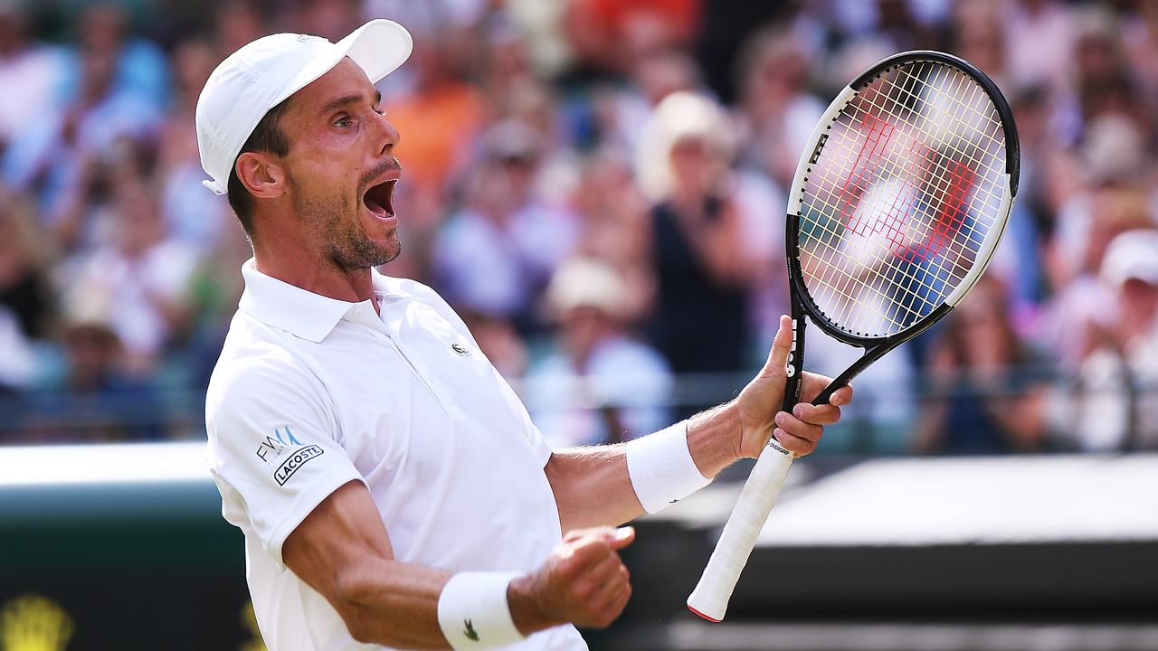 Roberto Bautista Agut of Spain celebrates his win.