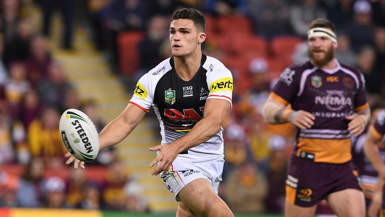 Nathan Cleary of the Panthers during the Round 19 NRL match between the Brisbane Broncos and the Penrith Panthers at Suncorp Stadium in Brisbane, Friday, July 20, 2018. (AAP Image/Dave Hunt)
