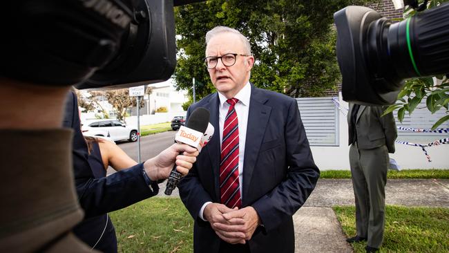 Anthony Albanese pictured visiting the childcare centre in Maroubra that was firebombed in anti-Semitic attack overnight. Picture: Julian Andrews