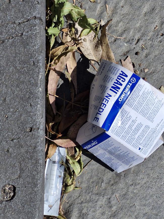 Drug paraphernalia in the gutter on Grey Street, St Kilda.