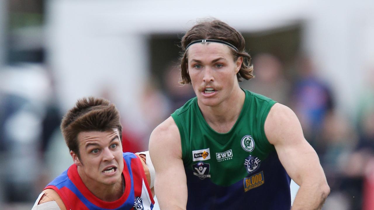 Football GFL: South Barwon v St Mary's St Mary's 9 Harry Benson is chased by South Barwon 18 Jackson Carmody Picture: Mark Wilson