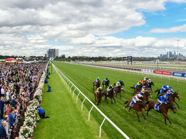 Thermal Current wins the Absolut Stakes down the famous Flemington straight on Oaks Day.