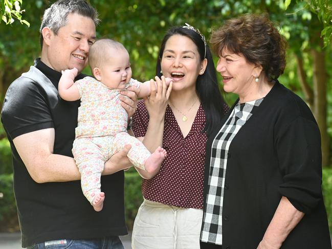 Dr Anne Clark with parents Joel and Patricia Townsend and seven-month-old daughter Marelle. Picture: Jeremy Piper