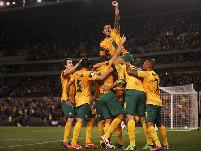 Tim Cahill was top of the pile against Jordan.