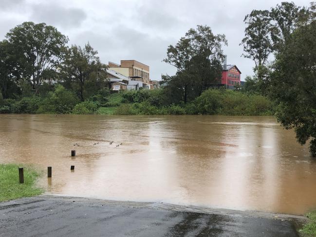 Minor flooding at the Wilsons River, Lismore.