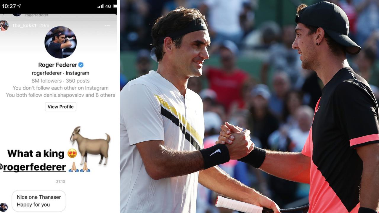 Roger Federer congratulated Thanasi Kokkinakis after the Aussie's first-round Australian Open win.