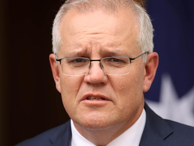 Prime Minister Scott Morrison during a press conference in Canberra today. Picture: NCA NewsWire / Gary Ramage