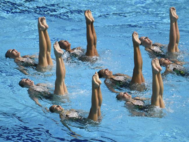 Team Australia competes in the teams free routine final during the synchronised swimming event.