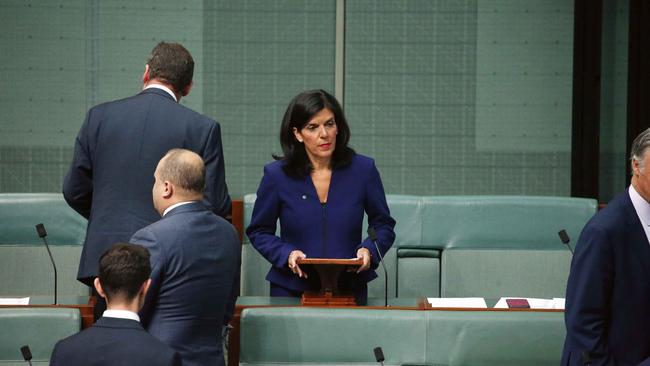 Fellow MPs leave the chamber as Julia Banks resigns from the Liberal Party last November. (Picture: Gary Ramage)