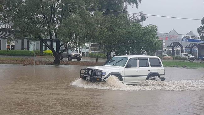 The Beresford Rd roundabout underwater near the Lilydale Industrial Estate. Picture: Dianne Lindner