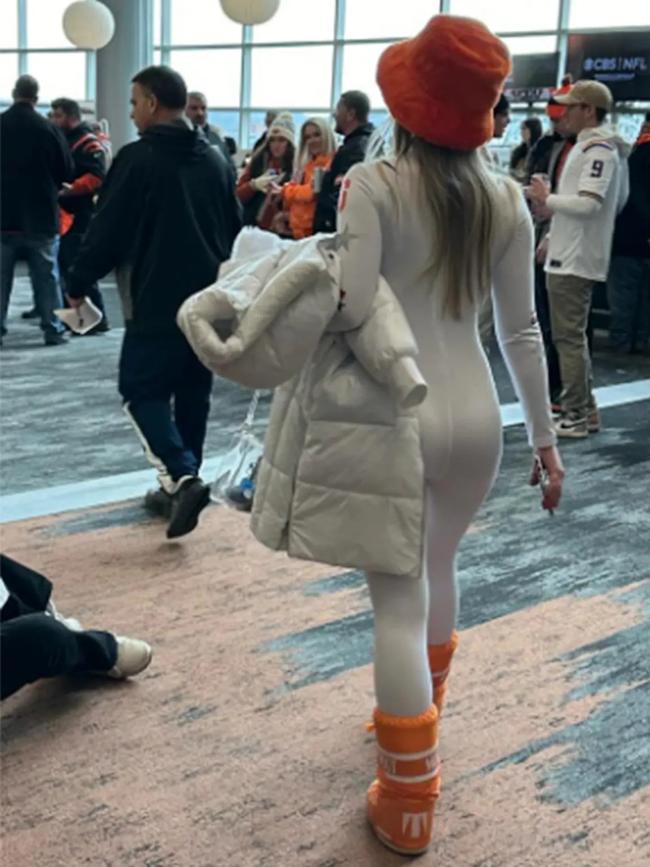 Stephanie Niles went viral during the Bengals-Browns game over her white bodysuit. Picture: Stephanie Niles