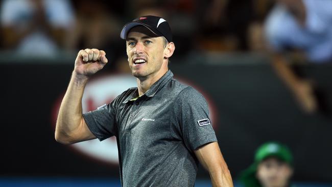 John Millman reacts during play against Gilles Muller during their second round match of the Australian Open. Picture: Lukas Coch/AAP