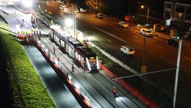 A still from a transport department video shows an artist’s impression of how the new South East Light Rail along Alison Rd at Randwick would look.