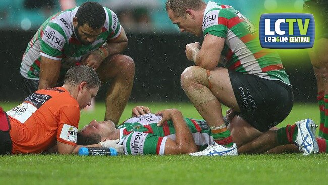 Greg Inglis checks on Sam Burgess after he was injured.