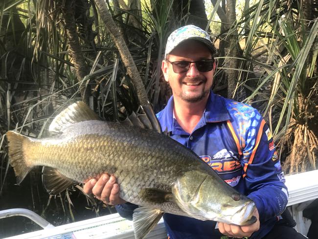 Chris Rutishauser with a respectable billabong barra that helped him take out round three of the Top End Barra Series.