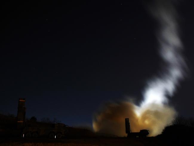 South Korea's missile system fires during a precision-strike missile exercise aimed to counter North Korea’s missile test. Picture: AFP