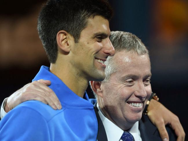 Nine-time Australian Open champion Novak Djokovic with Tennis Australia CEO Craig Tiley.