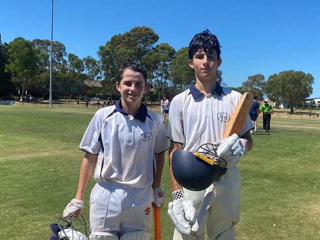 Xavier Tapsell (right) and Sam Olsen put on an unbroken century stand in the Beitzel Shield grand final.