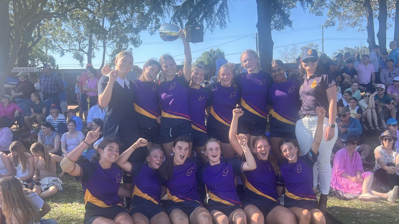 The Glennie School rugby sevens team celebrates winning the 2024 Selena Worsley Cup.