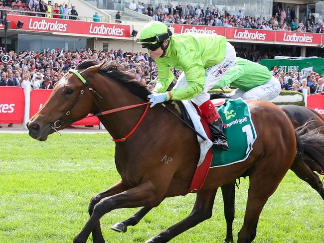 Berkeley Square ridden by Craig Williams wins the Drummond Golf Vase at Moonee Valley Racecourse on October 22, 2022 in Moonee Ponds, Australia. (Photo by George Sal/Racing Photos via Getty Images)