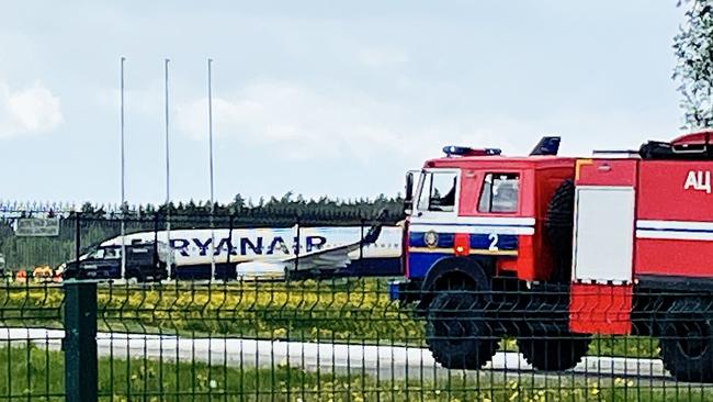 Ryanair Boeing 737-8AS (flight number FR4978) is seen parked on Minsk International Airport’s apron in Minsk overnight (AEST). Picture: AFP