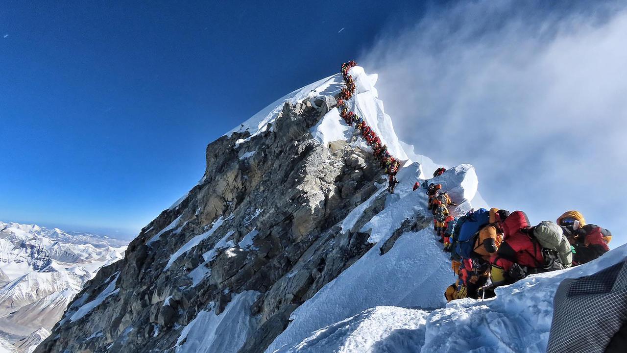 Heavy traffic of climbers lining up to stand at the summit of Mount Everest. Picture: Handout / @nimsdai Project Possible / AFP