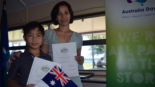 John, 10, and Venus Bishop officially became Australian citizens at the Australia Day Citizenship Ceremony in Bowen. Photo: Elyse Wurm