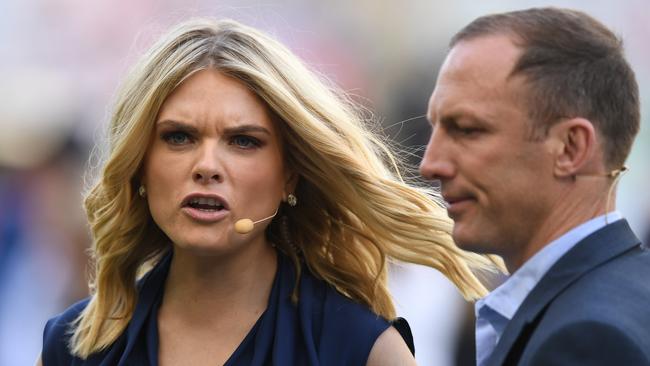 Channel 9 hosts Erin Molan and Darren Lockyer last night. Picture: AAP