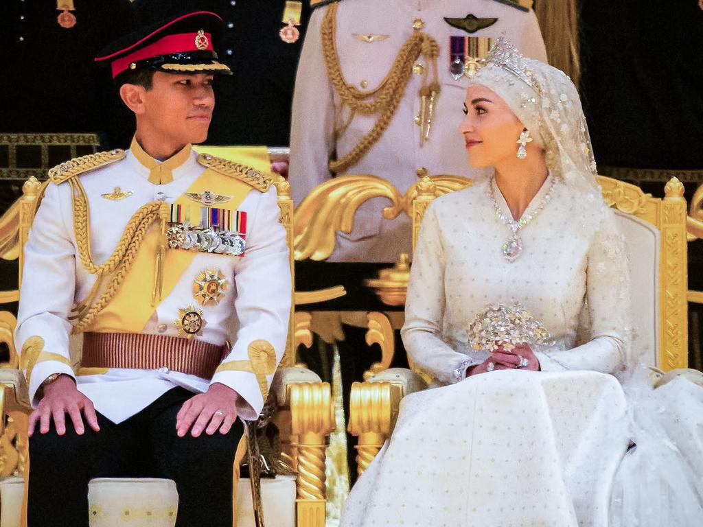 Prince Abdul Mateen and Anisha Rosnah sit during their wedding reception at Istana Nurul Iman in Brunei's capital Bandar Seri Begawan on January 14, 2024. Picture: AFP