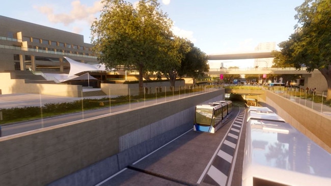 A still image from a fly-through video of the planned underground Metro station at the cultural precinct.