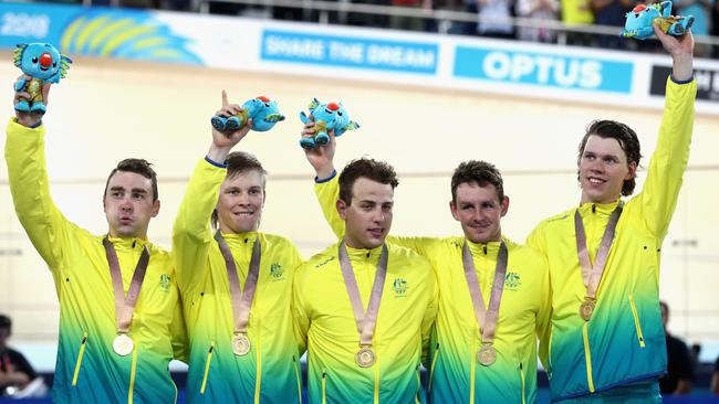 Jordan Kerby, Sam Welsford, Kelland O'Brien, Leigh Howard and Alex Porter broke the world record on their way to gold. Picture: Ryan Pierse/Getty Images