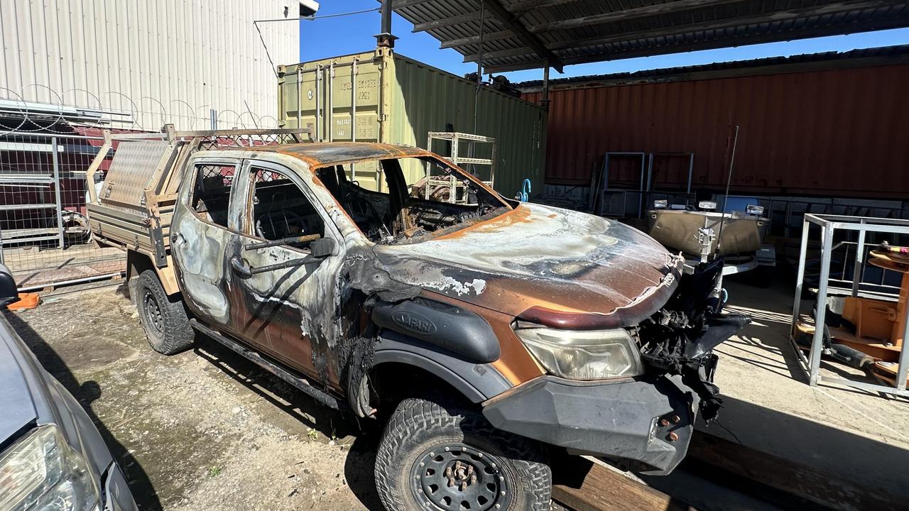 Shane Coleman’s Nissan Navara NP300 was torched after being stolen. Picture: Shane Coleman