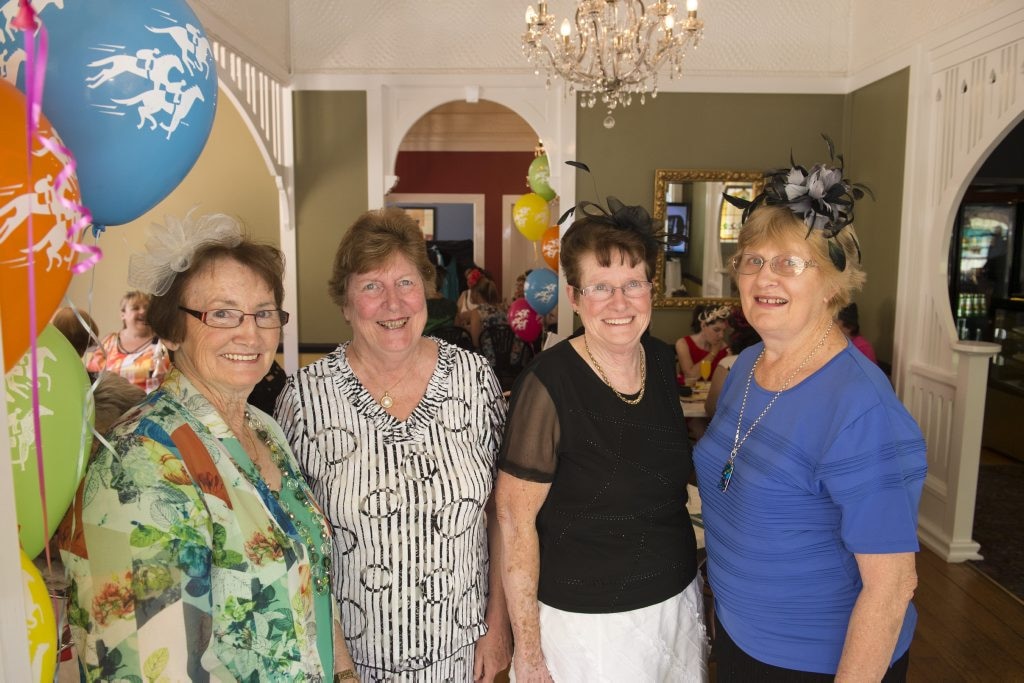 At Toowoomba Hospice Melbourne Cup luncheon are (from left) Moya Schaefer, Pamela Merritt, Desley O'Davis and Lurline Shooter. Picture: Kevin Farmer