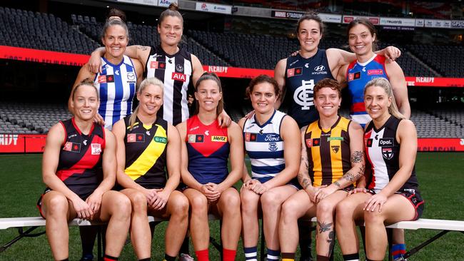 Club captains launch the eighth season of AFLW. Picture: Michael Willson/AFL Photos via Getty Images