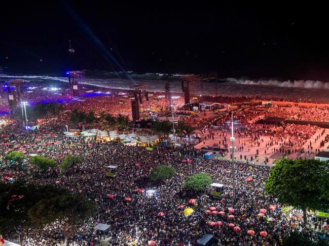 Aerial view of fans waiting for the mega-concert of US pop star Lady Gaga at Copacabana beach in Rio de Janeiro, Brazil. Picture: AFP