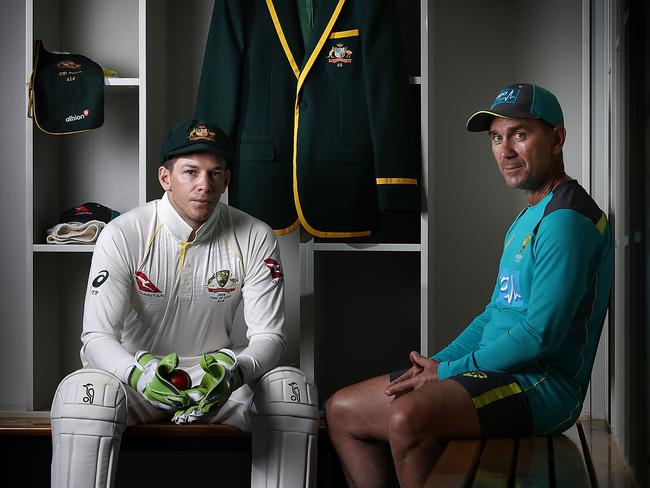 Australian Test cricket captain Tim Paine and coach Justin Langer. Picture: Getty Images