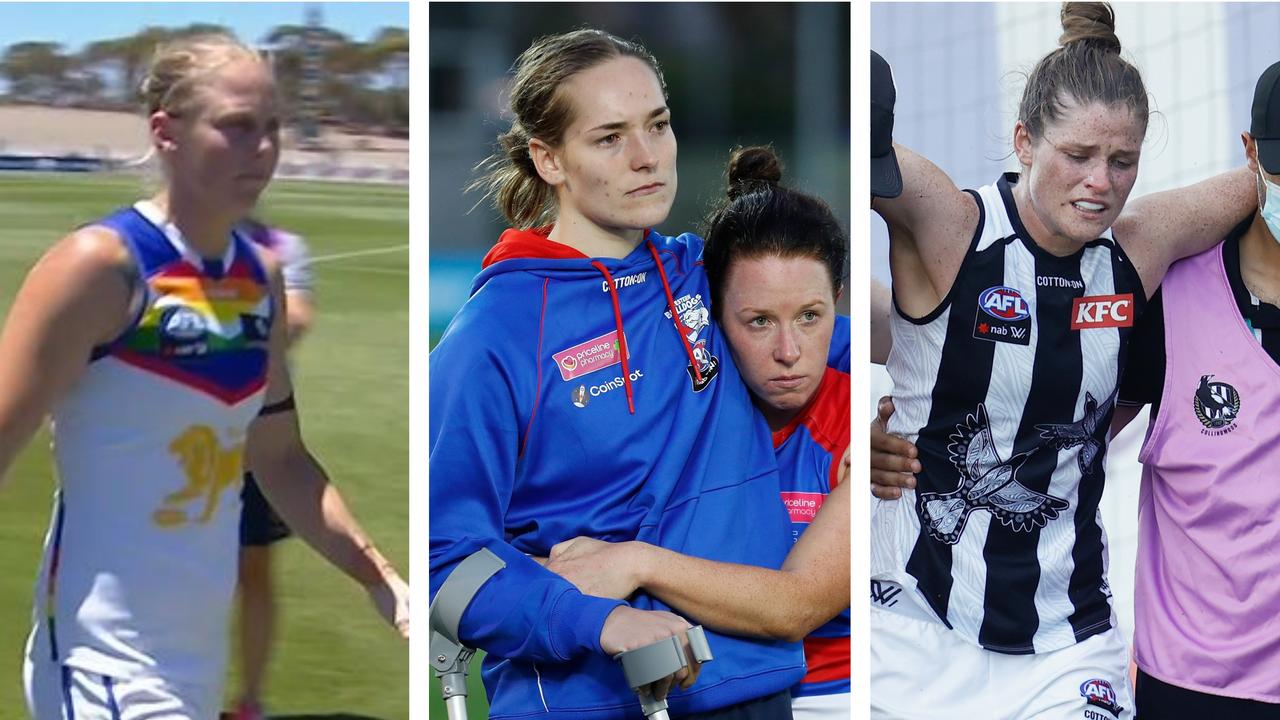 Injury chaos: Kate Lutkins, Isabel Huntington and Bri Davey.