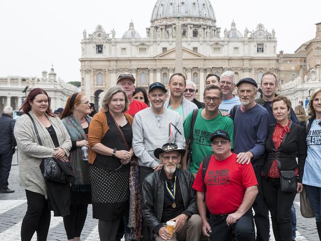 Clergy victims ... Gather in St Peter's Square on the day of the face off with Cardinal Pell in Rome. Picture: Ella Pellegrini