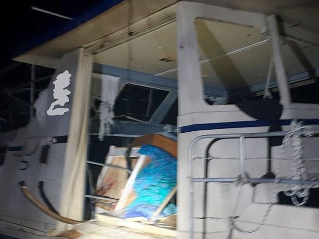 The damage caused during Wednesday's gas explosion on board a houseboat. Pics Marine Rescue NSW