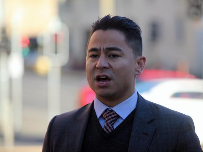 Welcome Stranger development spokesman Quinten Villanueva speaks to the media in Hobart.