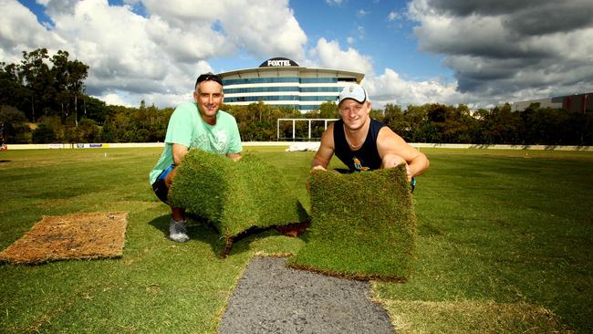 Rick Shenton (left) was also key figure in giving the centre wicket block at Bill Pippen Oval a facelift in 2013. Picture: Kit Wise