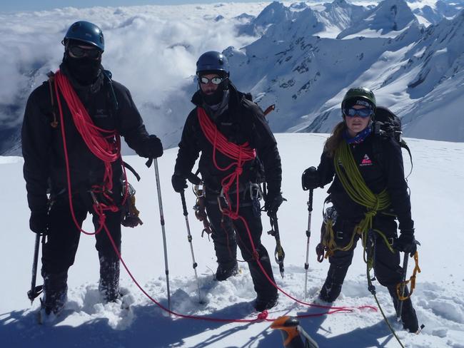 Alyssa Azar with her climbing partners on Mt Cook in New Zealand. Picture: Supplied