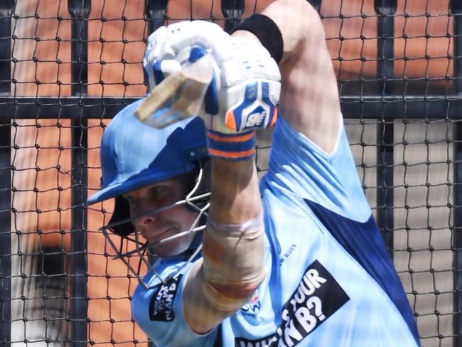 Steve Smith batting freely in the nets at a NSW training session at Drummoyne Oval on Tuesday. Picture: AAP 