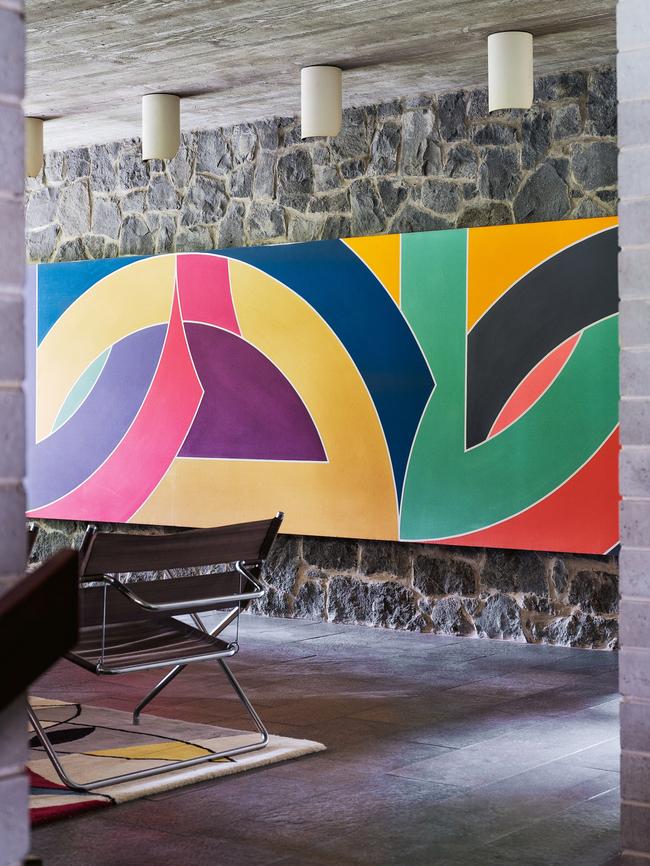 Painting by Frank Stella, <i>York Factory</i> (1970), in the lower-level living room. Picture: Dave Wheeler