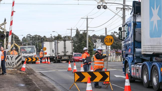 Works on the Camp Road level crossing in Campbellfield. Picture: Tim Carrafa